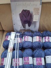 Knitting Kit " Lace Edged Wrap "  Indigo Pattern,Yarn & Needles New