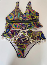 Shein 2 Piece Bikini Set Padded Boho Retro Swimwear Size XL UK 16-18 Green