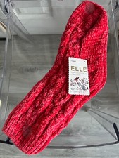 ELLE Womens Slouch Socks – Chenille Chunky Cable Knit, Cranberry, Super Soft – 1