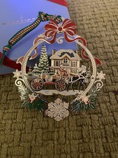 Newbridge Irish Silver Christmas Tree Ornament - Enamel Vintage Carriage Scene
