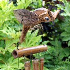 🦉 Owl Bamboo Wind Chimes – Handmade Natural Coconut Garden Decor 🌿