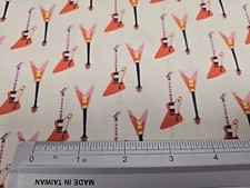 4.5 Metres 100%  Premium Cotton  Fabric  Electric Guitars On Cream