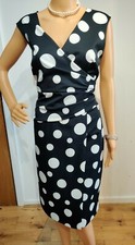 NEW HOBBS  POLKA DOTS DRESS SIZE UK 14 US 10 BLACK WHITE 94% POLYESTER