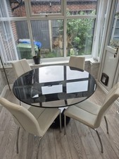 Round Smoked Glass Dining Table and Chairs Set. Great Condition