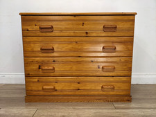 CHEST OF DRAWERS Pine Retro 4 Drawer Tiger Stripe Wood Grain Moulded Handles