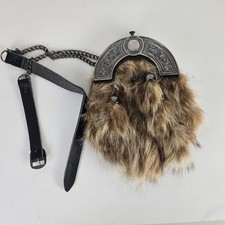 Scottish Sporran Brown Faux Fur Kilt Accessory with Celtic Metal Cantle & Chain