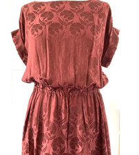NW3 Hobbs Nouveau Dress burgundy flock silk cotton dress with slip Size 8 vgc
