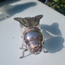  Antique Silver Plate & Glass Honey Bee Honey Pot Unmarked 6" Long x 3" Tall