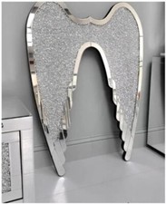 Sparkly Bling Crushed Diamond Angel Wings Silver Romany Wall Hung Mirror (60x80)