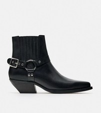 Zara Black Cowboy Ankle Boots