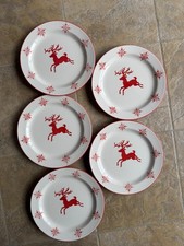 Christmas Season Dinner Plates Red Snowflake Deer Nordic Design, 26.5cm,SET of 5