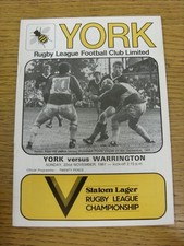 22/11/1981 Rugby League Programme: York v Warrington  . Condition: We aspire to