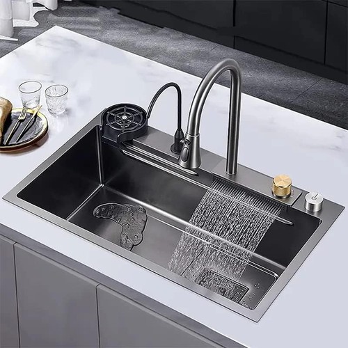 Black kitchen sink waterfall - sink,