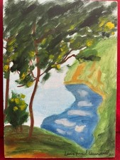 WINSTON CHURCHILL oil painting on  canvas, vtg stamped signed