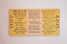 Railway Ticket BR (W) Rail & Road Oxford Blenheim Palace 1st