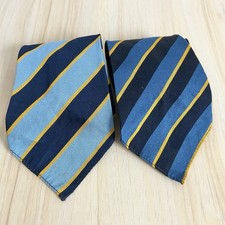 Vintage Crimplene Tie x2 Blue Stripe Terpene Necktie 70s 80s