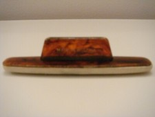 Vintage Faux Tortoiseshell and Cream Leather Nail Buffer, Made In Austria