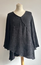 Grizas Crinkle Top Size Large 97% Linen Black Asymmetrical Lagenlook Quirky