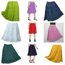 Cotton Skirt Knee Length  Lace Boho Holiday Lightweight One Size 8 10 12 14 16