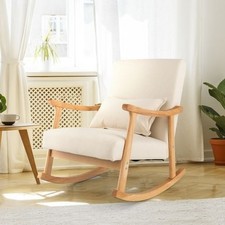 Upholstered Rocking Chair Modern Rocker with Rubber Wood Frame