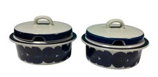 Vintage Arabia Finland Anemone Blue Floral Casserole Dish Lidded Set of 2 PPWH
