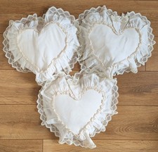 Vintage Lace Frill Ivory Heart Shaped Cushions | Boudoir, Lounge | x3
