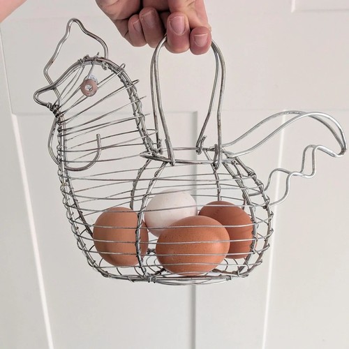 Wire chicken egg basket silver - wire,