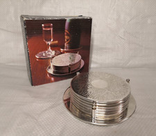 6 x Vintage Silver Plated Drinks Coasters in 1 x Caddy No. 8117 Original Box