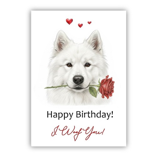 Samoyed dog birthday card - samoyed,