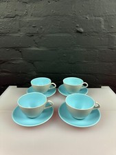 4 x Poole Twintone Sky Blue Dove Grey Round Tea Cups and Saucers Set