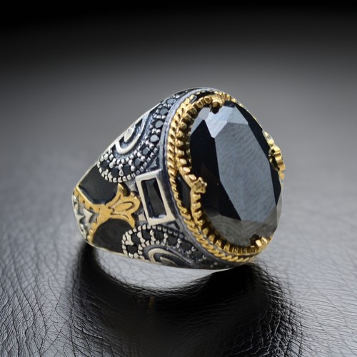 Black onyx men ring - black, men's