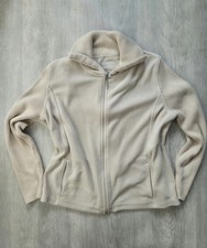 Per Una by Marks & Spencer Zip Up Fleece Jacket Cream Size L Ribbed Sleeves Warm