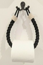 Retro Style Toilet Roll Holder Towel Holder Black Jute Nautical Bathroom Decor