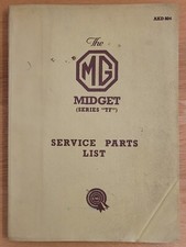 ORIGINAL FACTORY MG TF MIDGET SERVICE PARTS LIST MARCH 1958 AKD 804