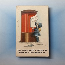 Chromo Litho Postcard 1922 Red Pillar Postbox Little Girl Parasol
