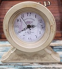Vintage French Shabby Chic Desk/Mantle Clock Wood Base Battery Operated-USED