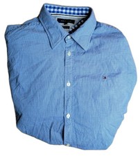 Tommy Hilfiger Blue/White Check Shirt 80s Two Ply Cotton – Big Mens 4XL XXXXL