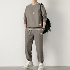 Waffle Track Suit Men's Casual Sports Long Sleeve Pants Two-Piece Set Sweatsuits