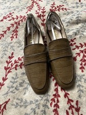 New Zara Green Olive Leather Look Flat Loafer Shoes,UK 6/39