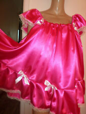 DEEP PINK SATIN  ADULT BABY DOLL SISSY  NIGHTIE + PANTIES  SIZE LARGE FRILLY 
