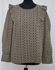 Kaleidoscope Ladies Khaki Broidiere Anglaise Ruffle Blouse Top Size UK 14 BNWT