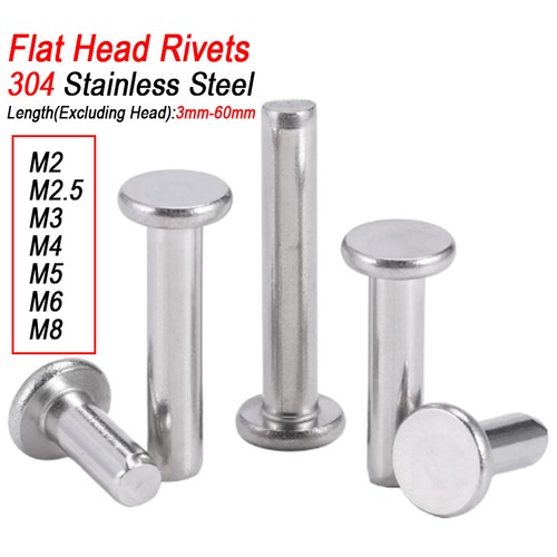 Solid flat head rivets - solid, 2mm