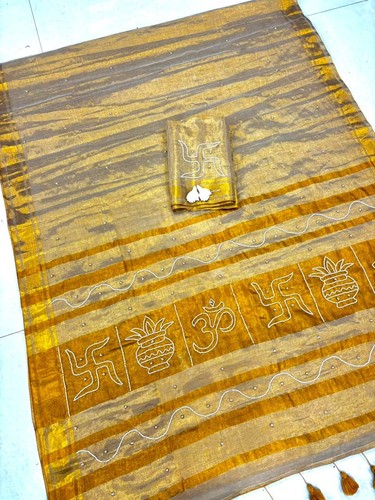 Traditional gold tissue saree - tissue,