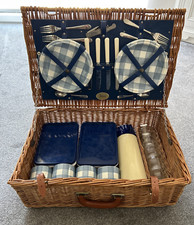 HARRODS Optima Fitted Wicker Picnic Hamper for 4-1980's Crockery-Cutlery-Glasses