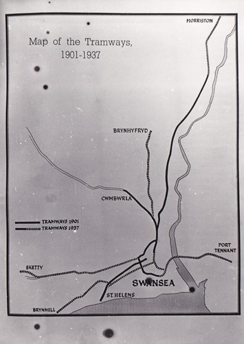 Swansea tramways map 1901 1937 - tramways, 1901-1937