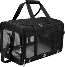Soft Sided Foldable Travel Pet Carrier With Shoulder Strap & Removable Mat Black