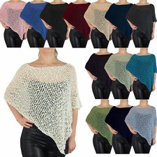 Ladies Small Poncho One Size Popcorn Plain Fish Net Crochet Batwing Cover Up