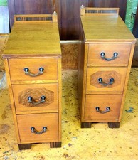 Good Pair Oak Walnut Rosewood Art Deco Bedside Cabinets Chests Of Drawers 1930
