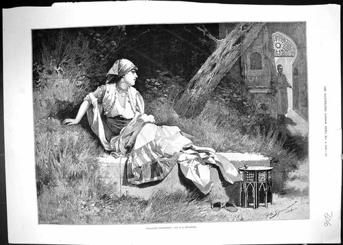 Old antique print 1886 welcome - old,