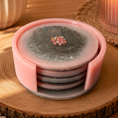 Round stone coaster set - stone, 4pc